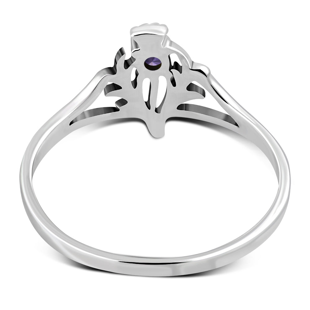 Anillo de plata con piedra amatista y cardo escocés