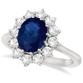 Anillo de zafiro azul ovalado con diamantes, en oro blanco de 14k (3.60ctw)
