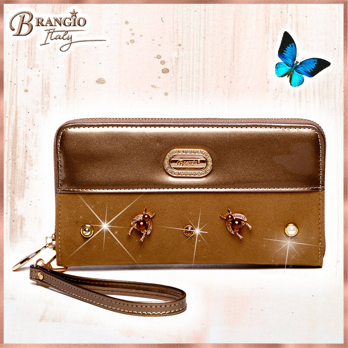 Brangio Italy Elegant Patent Leather Zippered Wristle Wallet