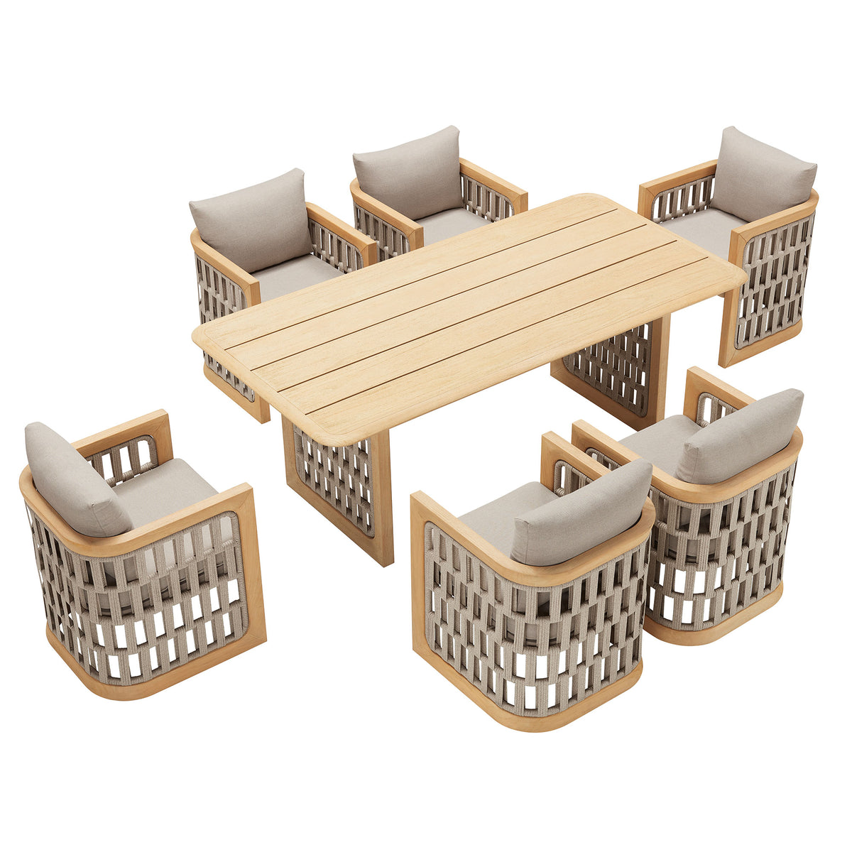 RIVA 6 Person Teak Outdoor Patio Dining Set With Cushion