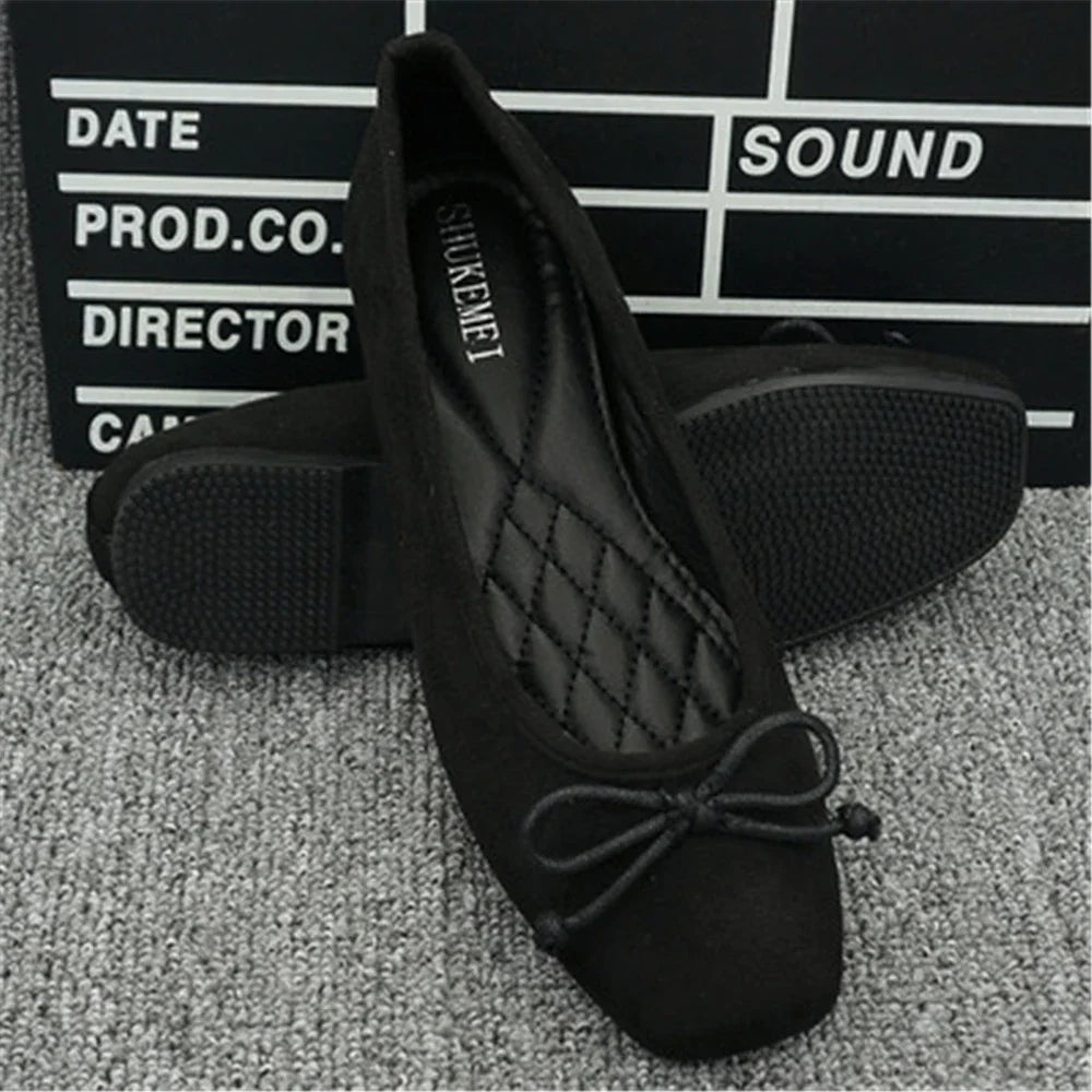 2026 Soft Suede Joker Ballerina Floating Shoes Flat-Bottomed Version of Square Sole Pregnant Women's Large Size Boat Shoes Women