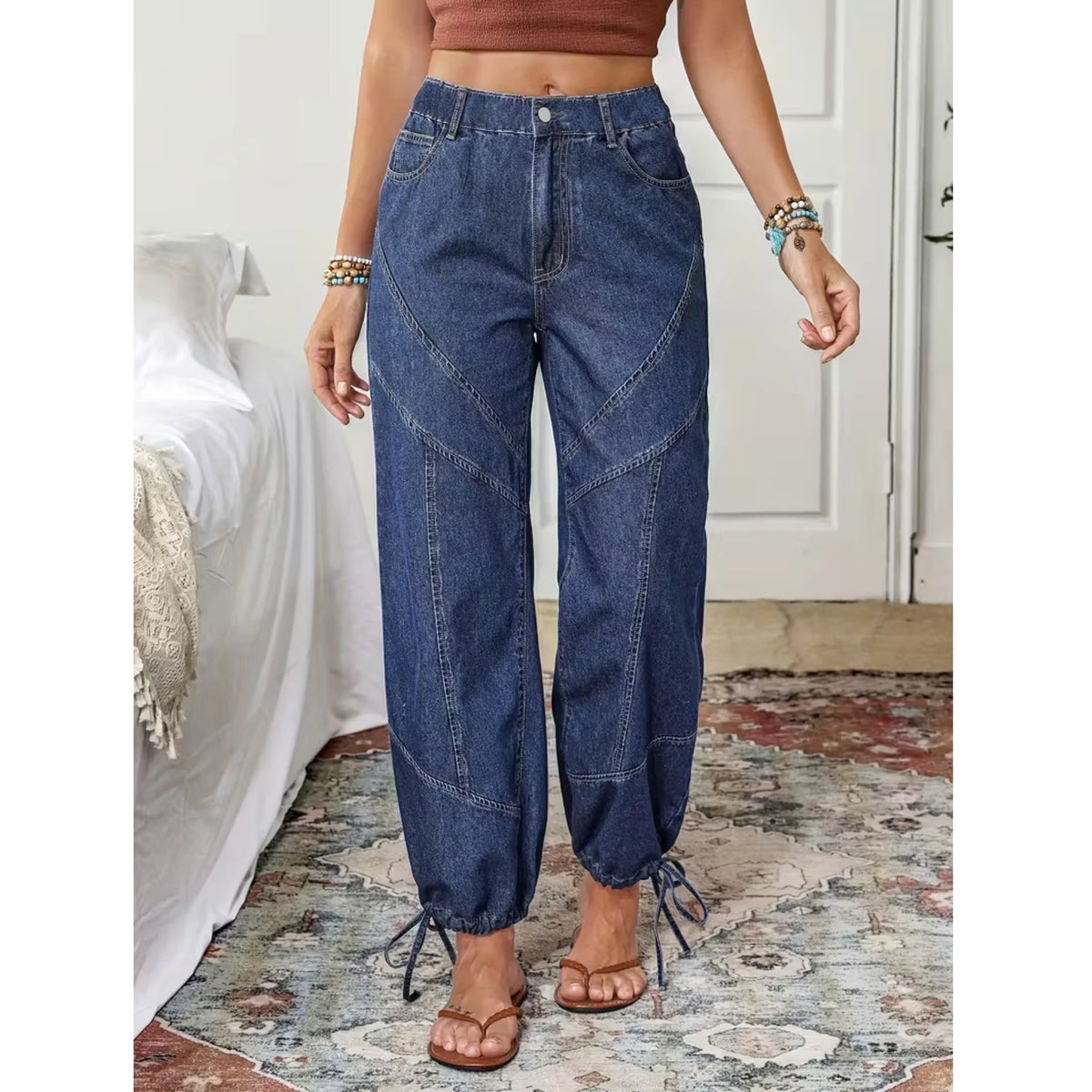 Pantalones vaqueros casuales de mezclilla holgados para mujer de talla grande con cintura elástica