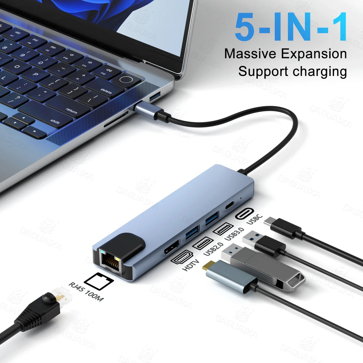 Hub USB-C 8 en 1 3.1 con HDMI 4K, RJ45, lector de tarjetas SD/TF y carga PD