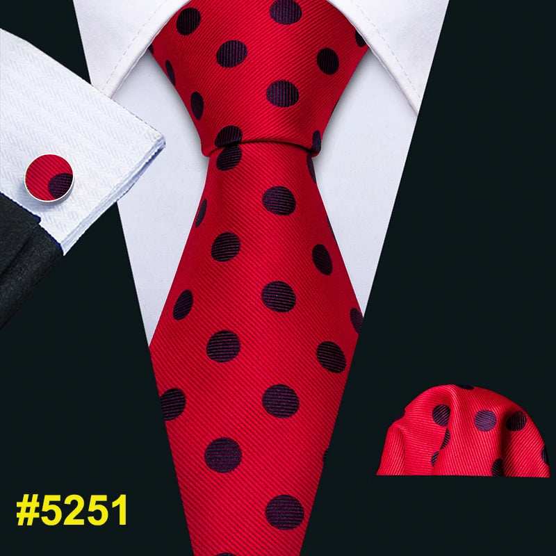 New Mens Wedding Tie Red Plaid Silk Tie Hanky Set Barry.Wang 8.5cm Fashion Designer Neck Ties for Men Party Dropshipping FA-5151