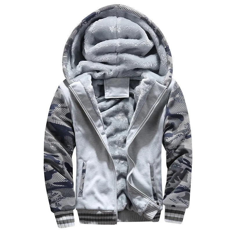 Chaquetas de invierno para hombre, chaqueta gruesa y cálida, ropa deportiva de marca, abrigo, pantalones, color sólido, forro polar, cremallera, con capucha, manga larga, ropa de abrigo masculina