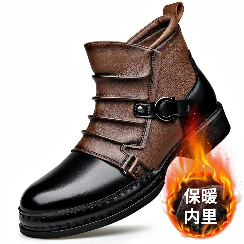 Herrskor höst vinter retro ankelboots mode vardagsskor för män dragkedja motorcykelstövlar nya designervarma platåskor