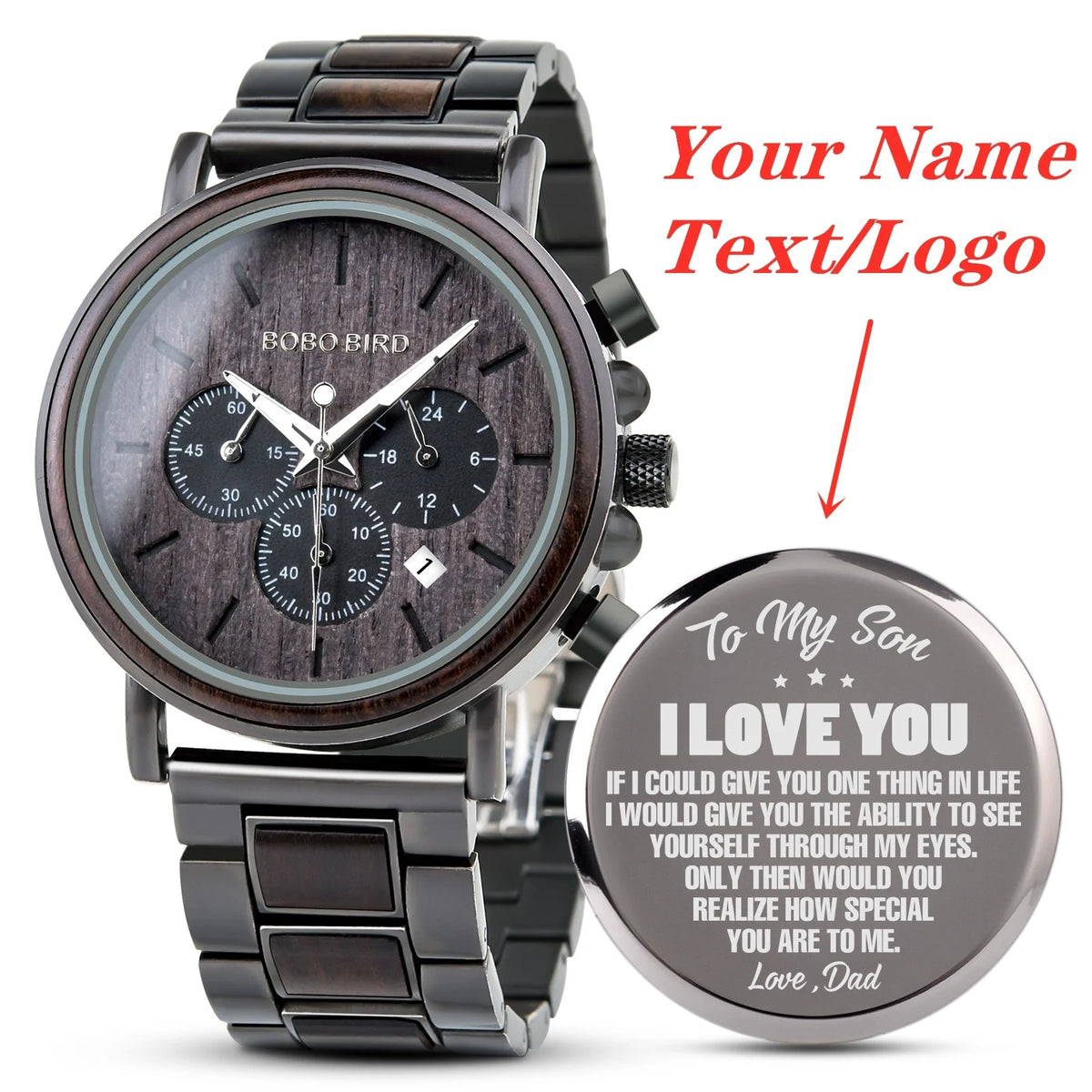 Engraved Wooden Watch Father's Day Custom Your Logo BOBOBIRD Quartz Wristwatch Men Boyfriend Birthday Groomsmen Anniversary Gift