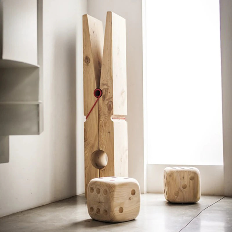 Taburete largo de madera maciza Creative Clip para tiendas de ropa, centros comerciales, descanso y cambio de calzado