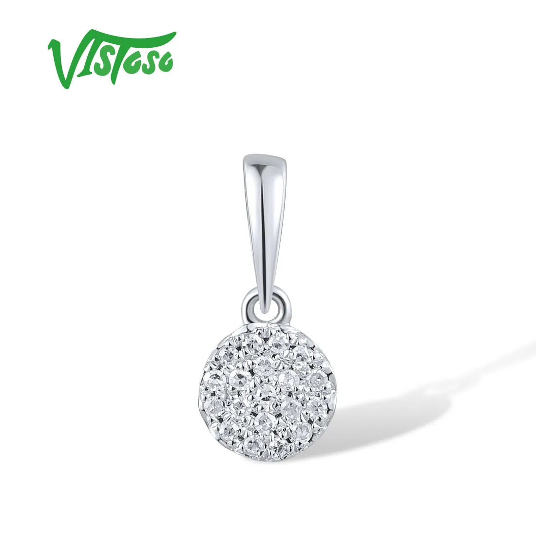 VISTOSO Guldhänge för kvinnor Äkta 14K & 9K Gult guld Litet runt cirkelhänge med gnistrande diamant Halsbandshänge Fina smycken
