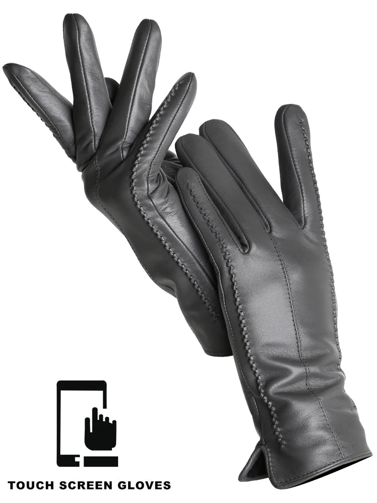 Damen-Lammfellhandschuhe Winter Warm mit Plüschfutter