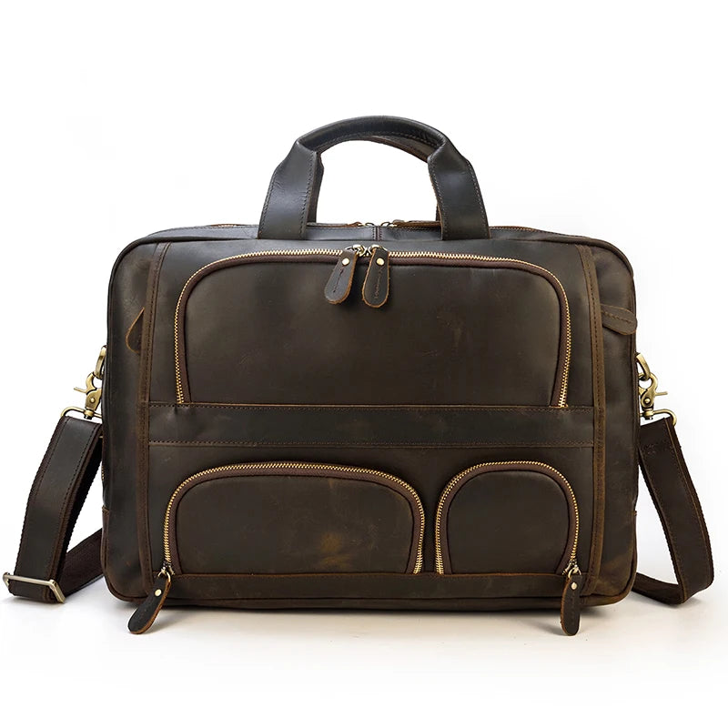 17.3 Inch Laptop Briefcase Genuien Leather Laptop Bag Business Travel Tote Bags Handbags for Men Male Large Brief Case Bag Retro