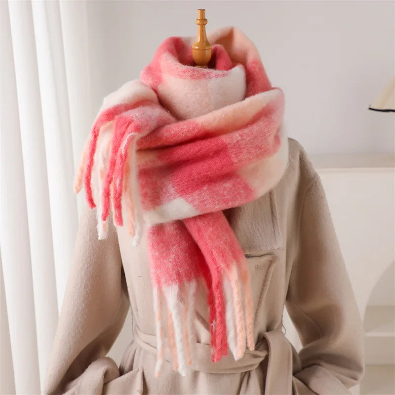 2026 Winter Thick Warm Scarf Women Cashmere Shawl and Wraps Pashmina Neckerchief Bufanda Female Rainbow Hairy Tessel Echarpe New