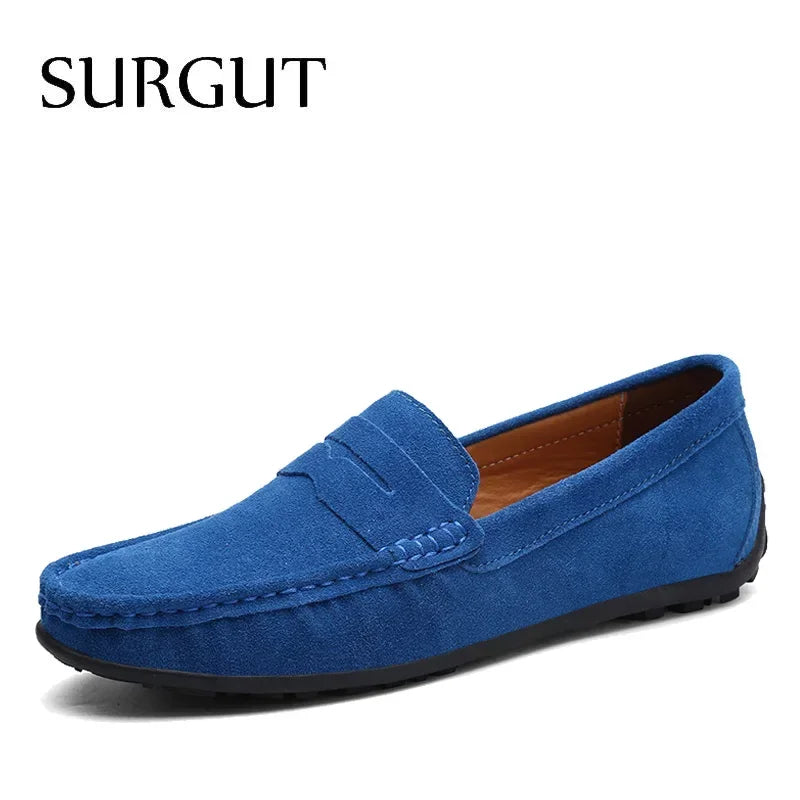 SURGUT Brand Fashion Summer Style Soft Moccasins Men Loafers High Quality Genuine Leather Shoes Men Flats Gommino Driving Shoes