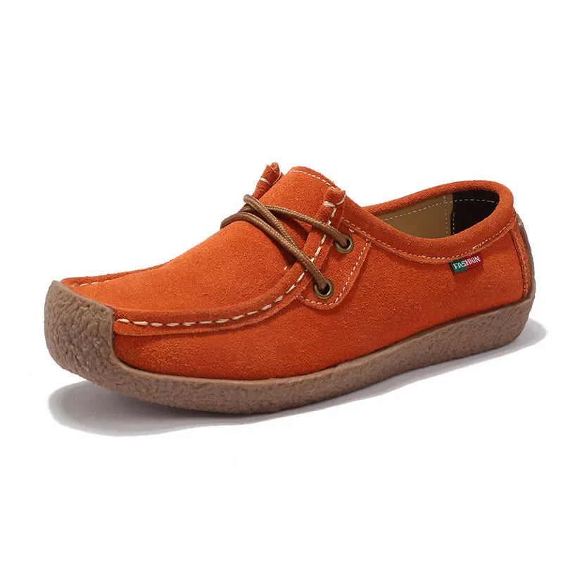 BEYARNE Brand Women Genuine Leather Flat Shoes Lace Up Sneakers Autumn Oxford Shoes Female Loafers Casual Suede Flats Stitching