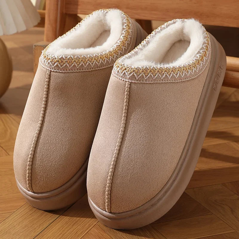 New Fashion Fluffy Platform Slippers for Women 2025 Winter Plush Warm Cotton Shoes Woman Comfort Non Slip Unisex Home Slippers