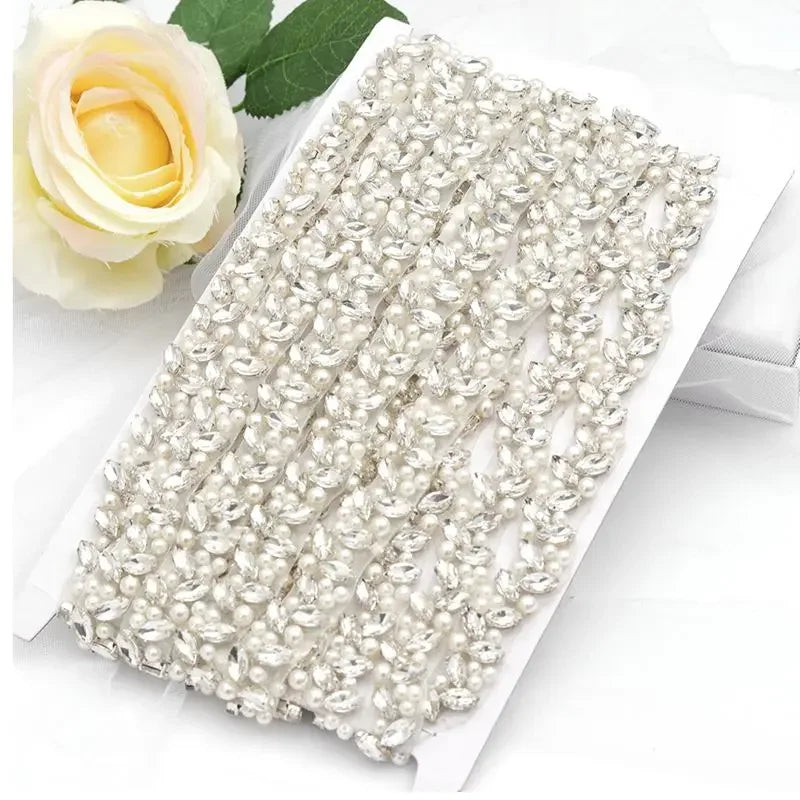 Garniture d'applique en strass perlée à la main JLZXSY, ceinture de mariée DIY à coudre ou thermocoller, accessoire de mariage en cristal