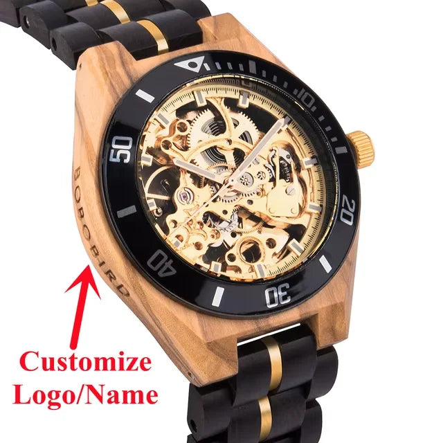 BOBO BIRD Wooden Mechanical Automatic Wristwatch for Men with Luminous Hands