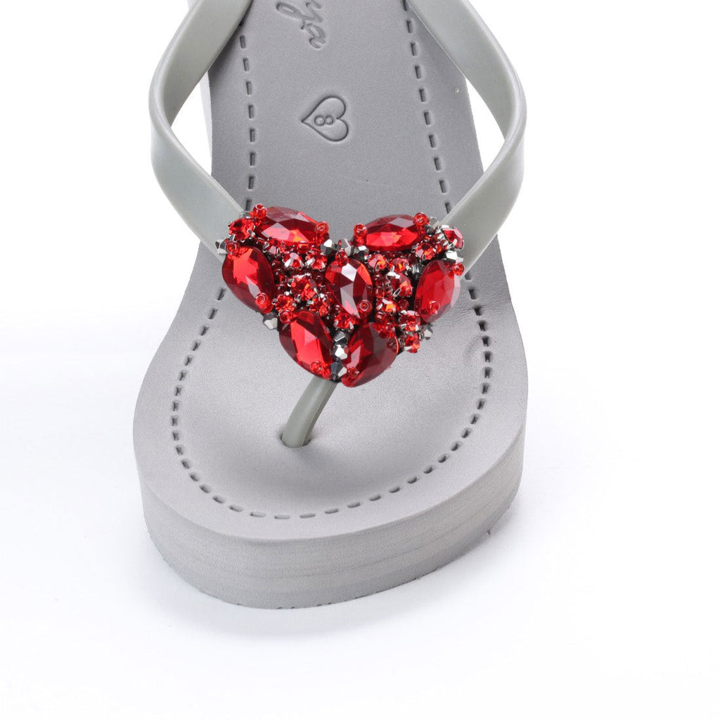 Rött hjärta - Rhinestone-dekorerade högklackade flip-flops för dam