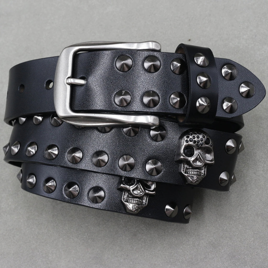 Heavy Metal Punk Belt Genuine Leather Hip Hop Belts for Men Cross Rivet Jeans Belt Male Strap Ceinture Homme Designer Belt