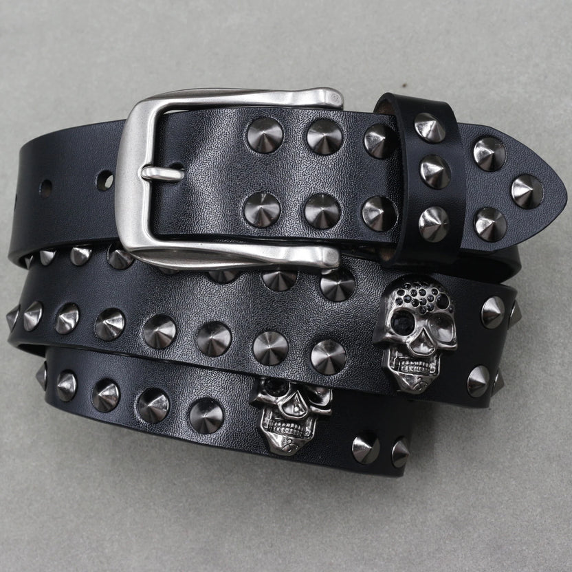 Heavy Metal Punk Belt Genuine Leather Hip Hop Belts for Men Cross Rivet Jeans Belt Male Strap Ceinture Homme Designer Belt