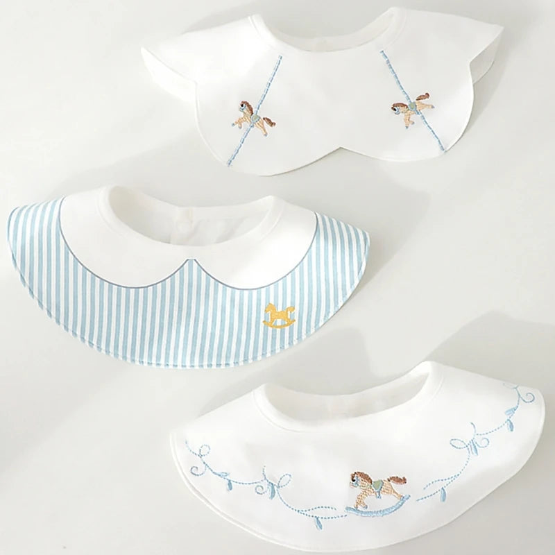 3Pcs Set Japanese Style Infant Toddlers Baby Bibs Cotton Cartoon Embroidery Newborn Burp Cloths Boys Girls Saliva Towel