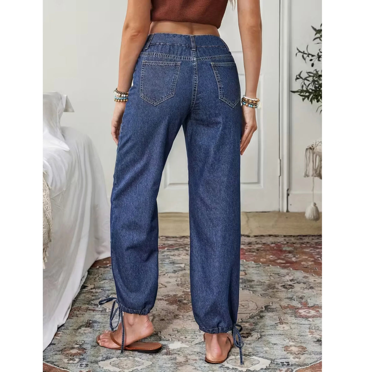 Pantalones vaqueros casuales de mezclilla holgados para mujer de talla grande con cintura elástica