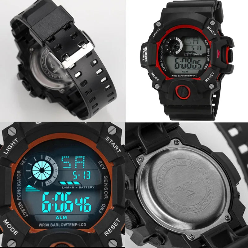 Reloj deportivo electrónico para hombre, esfera grande, multifuncional, resistente al agua, luminoso, con alarma, reloj militar para niño y hombre