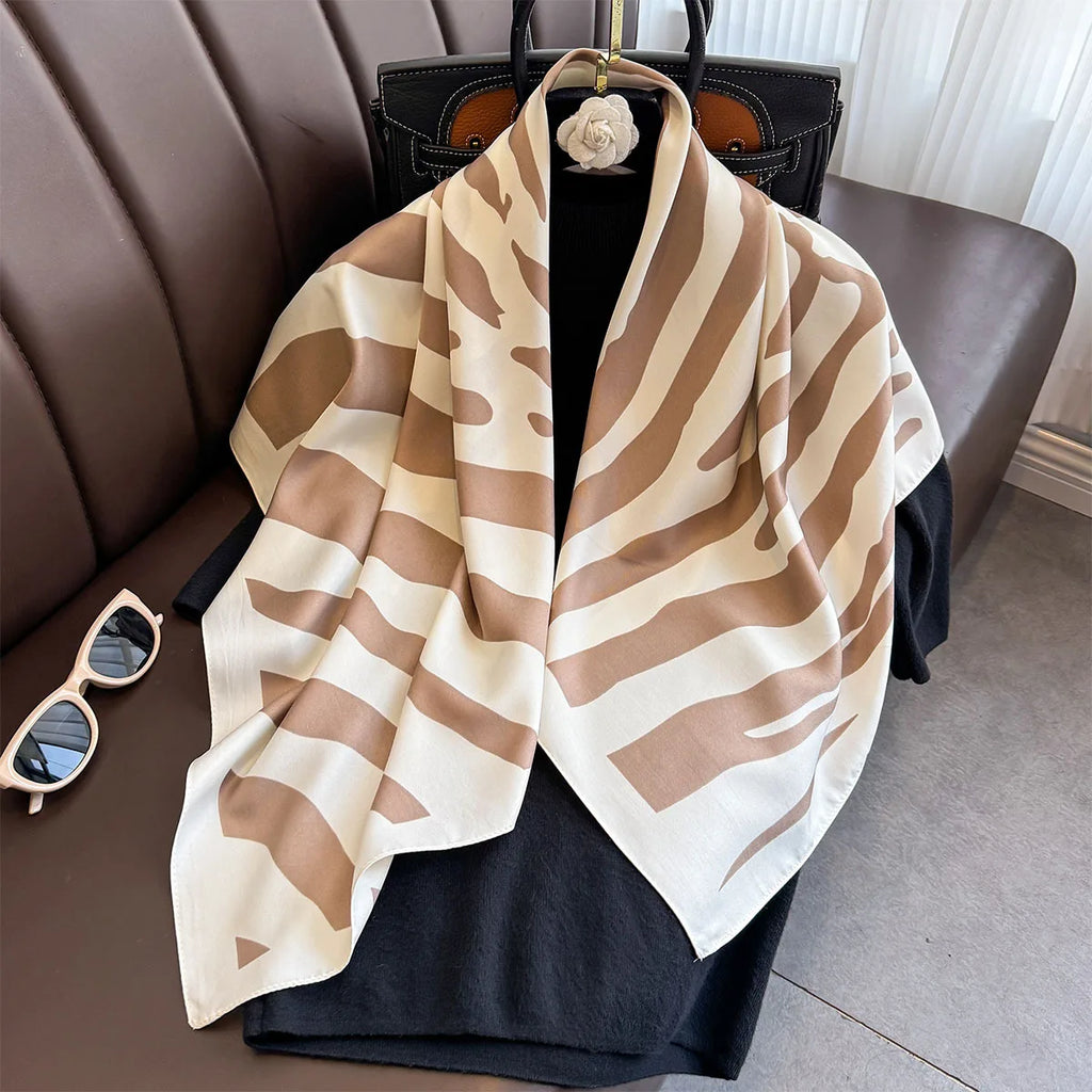 90*90Cm Square Scarf Twill Silk Feeling Women Head Shawls and Wraps Luxury Hair Tree Print Neck Scarves Hijab Bandana Pashmina