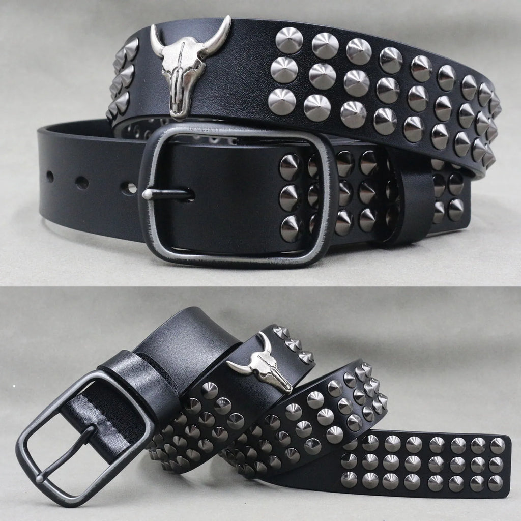NEW Genuine Leather Heavy Metal Rivet Punk Belts for Men Rock Stud Cowboy Belt Men Ceinture Homme Waist Belt Cinturon Mujer