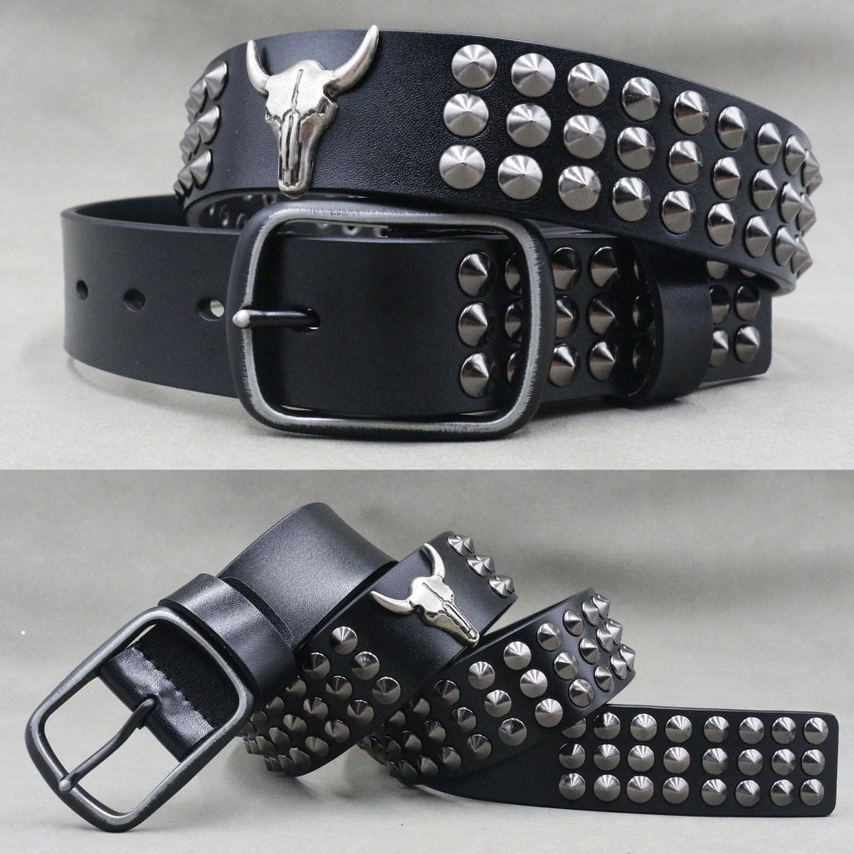 NUEVO Cinturón de cuero auténtico con remaches de metal pesado estilo punk para hombre, cinturón de vaquero con tachuelas, cinturón de cintura para hombre, cinturón para mujer