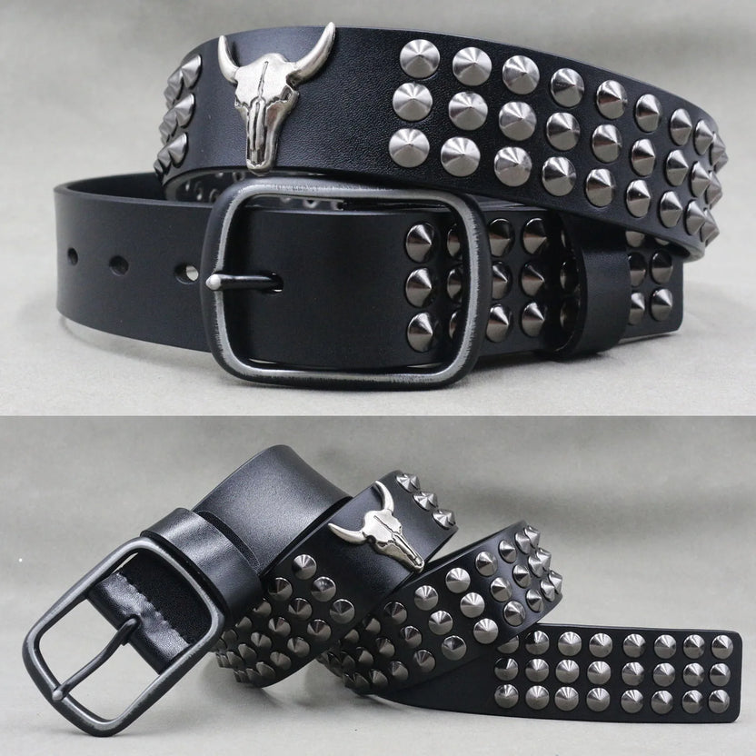 NOWE paski punkowe z ćwiekami w stylu heavy metal z prawdziwej skóry, męski pasek rockowy z nitami, pasek kowbojski, męski pasek w talii, damski pasek