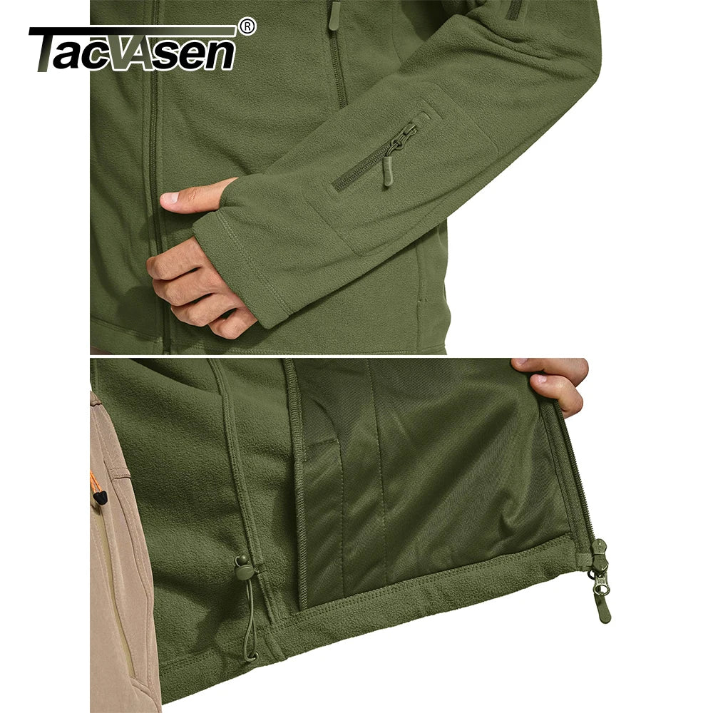 TACVASEN Winter Hooded Fleece Jackets Mens Zipper Pockets Camping Work Jacket Thermal Autumn Outerwear Outdoor Hiking Warm Coat