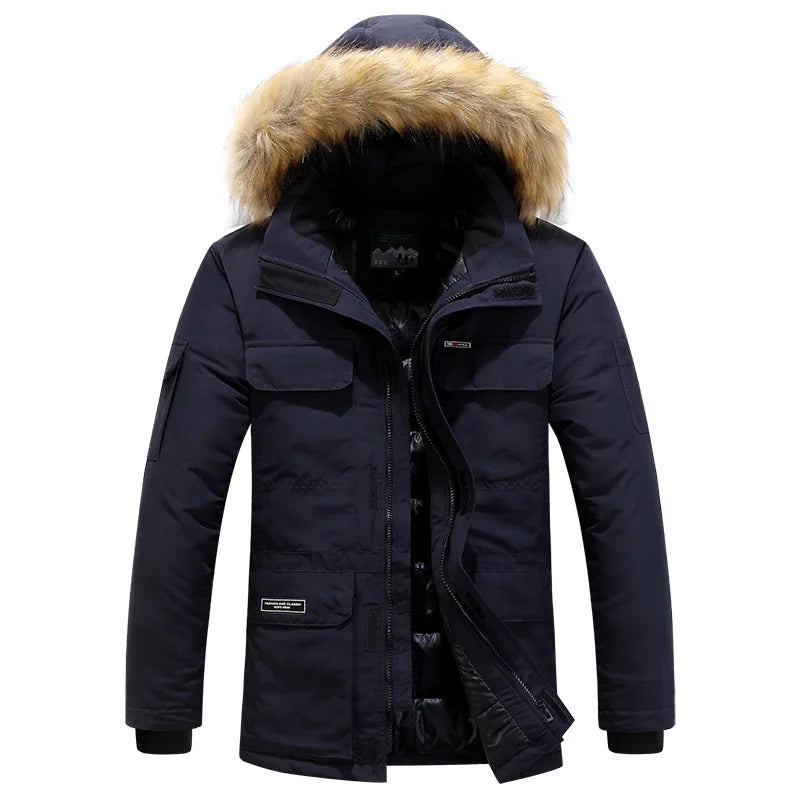 Parka de invierno con forro de piel y capucha para hombre, chaqueta de plumón de pato, abrigo cortavientos, prenda de abrigo gruesa para exteriores, resistente hasta -30 grados