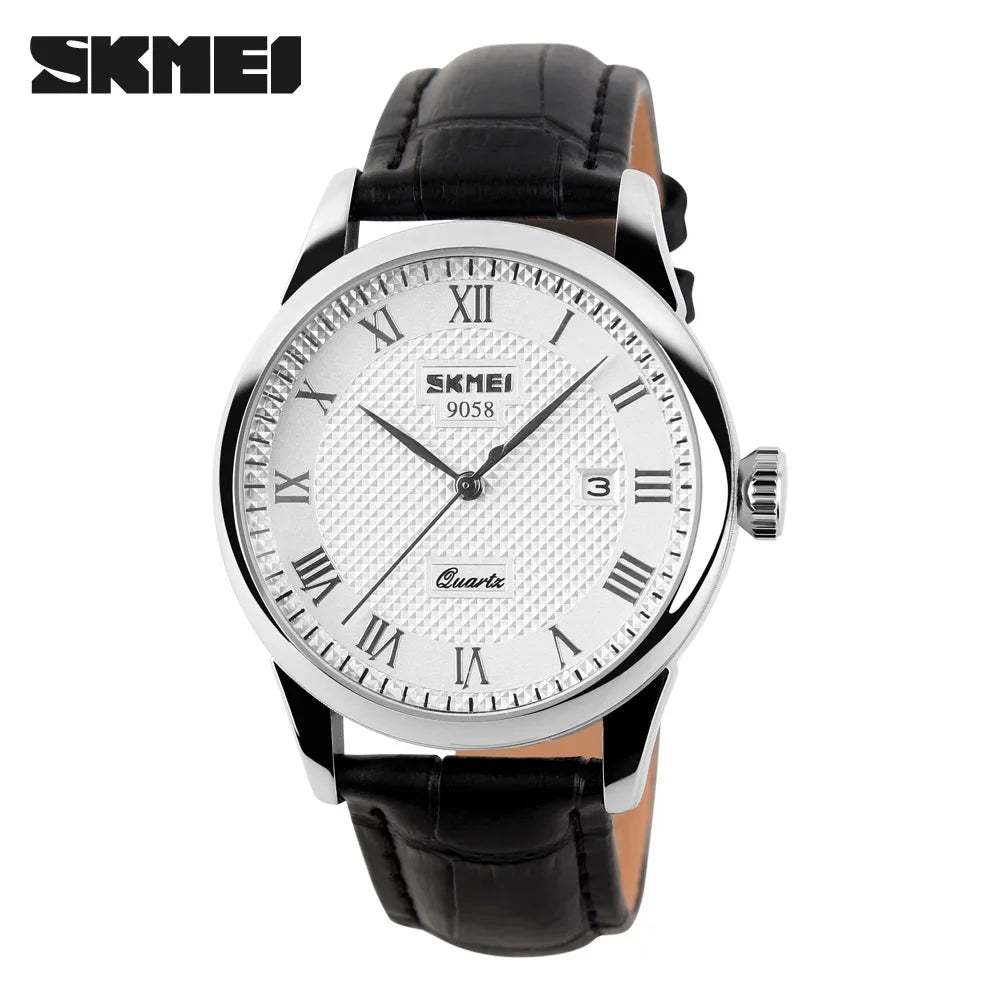 SKMEI 9058 Quartz Leather Strap Watch for Men and Women