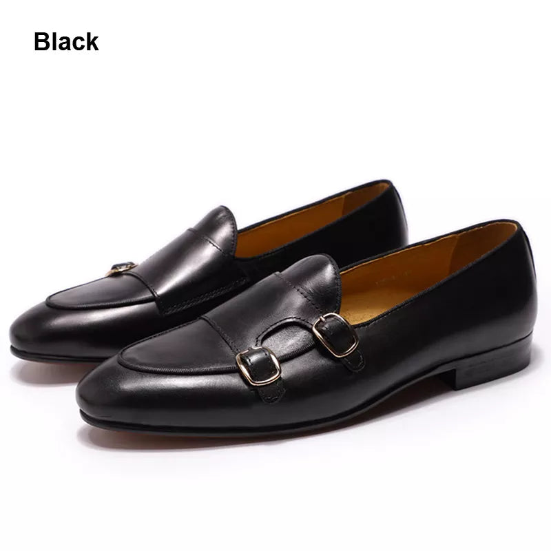 Mocasines de piel auténtica para hombre FELIX CHU, zapatos de vestir casuales hechos a mano con hebilla de monje para bodas, fiestas, verano y otoño