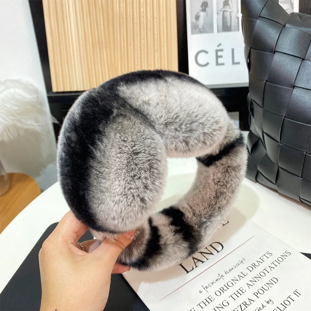 Ear Muffs for Women Winter EarWarmers Soft Warm Cable Furry Real Rex Rabbit Ear Covers for Cold Weather