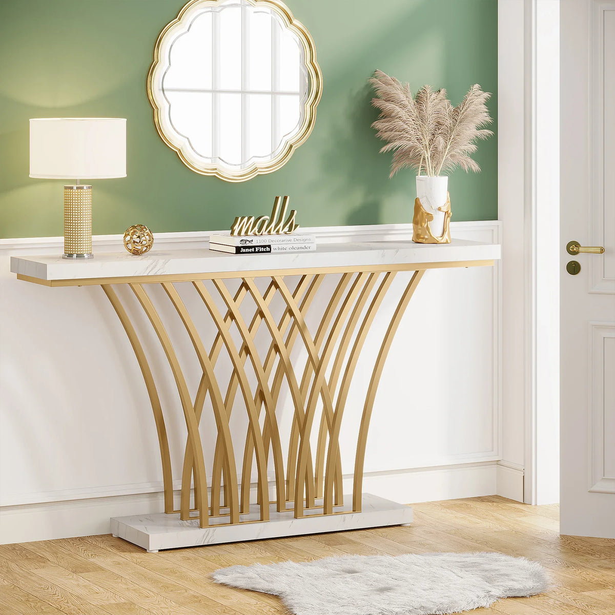 Tribesigns 59 Inch Gold Console Table with Metal Grid Base
