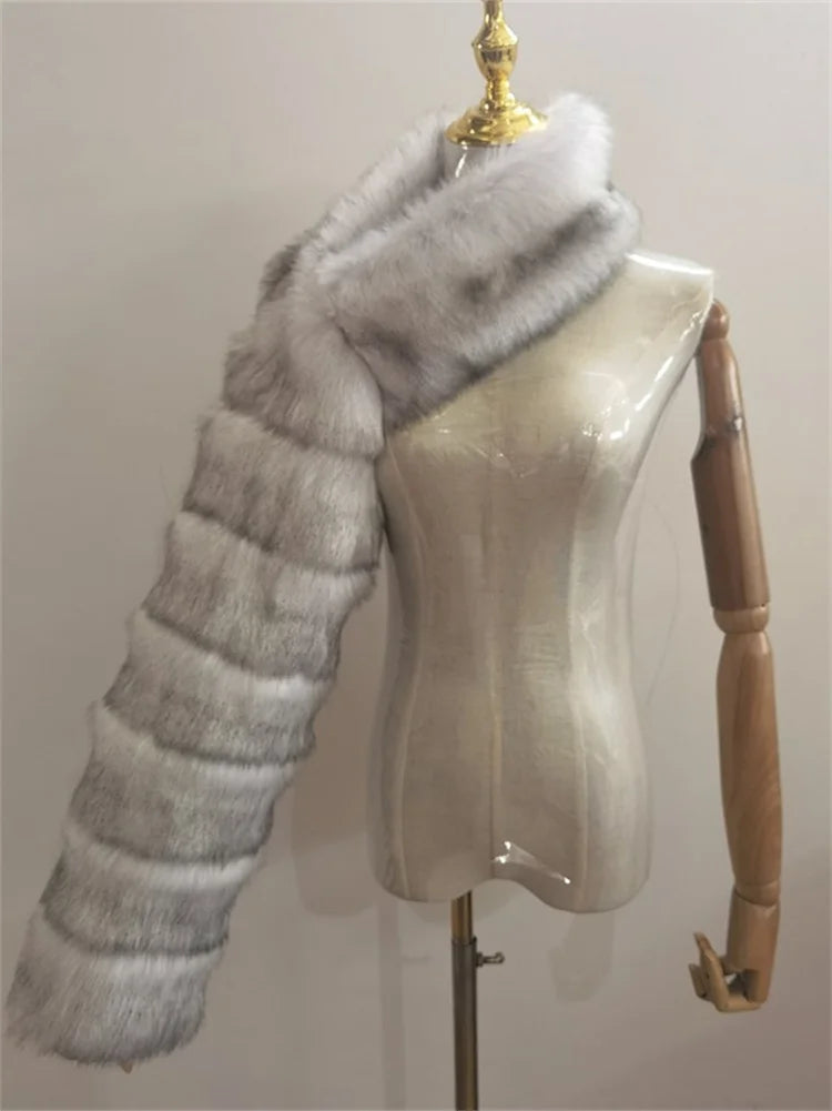 Winter Warm Clothes 2022 Pink Black Faux Fur Coats Women Long Sleeve Crop Top Gray White Faux Fur Jackets for Women Wholesale