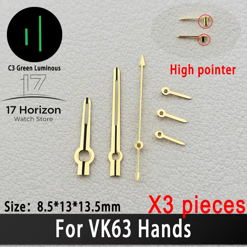 VK63 Hands VK63 Watch Hands Racing Hands C3 Green Luminous Watch Hands VK 63 Quartz Movement Men's Watches Parts