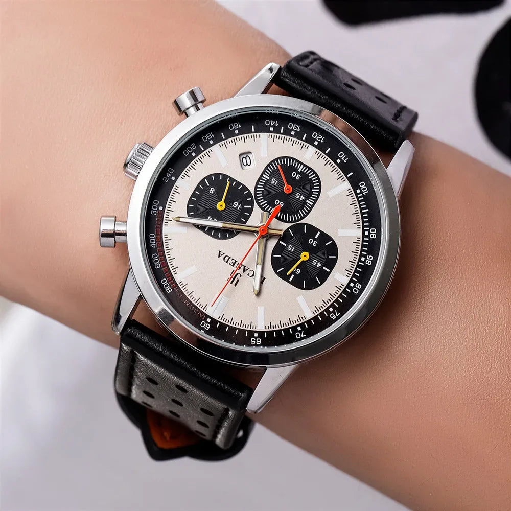 Reloj de cuarzo multifuncional luminoso, deportivo, impermeable y con cronógrafo, de cuero