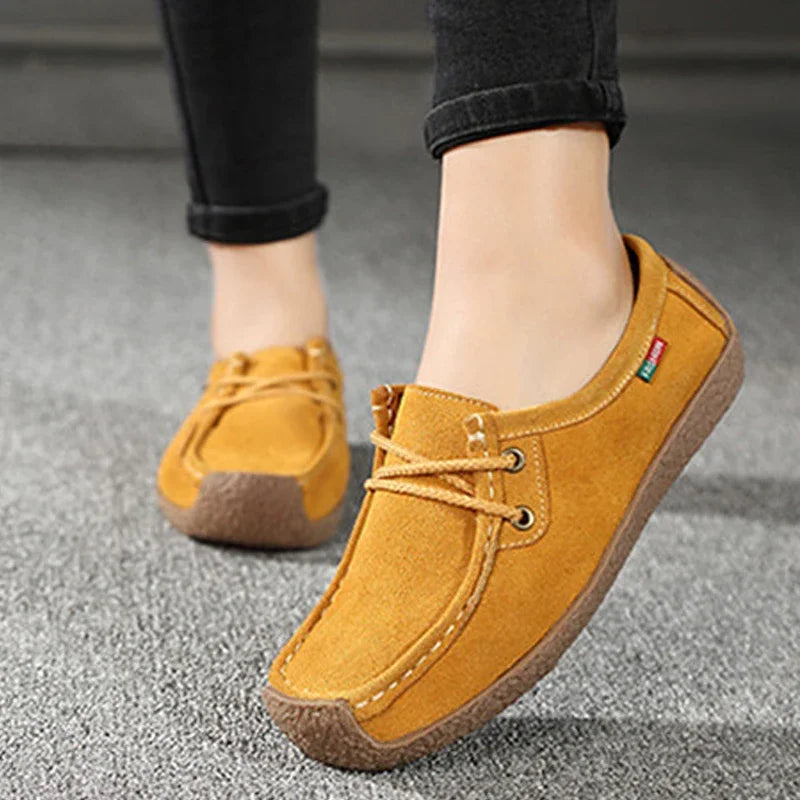 BEYARNE Brand Women Genuine Leather Flat Shoes Lace Up Sneakers Autumn Oxford Shoes Female Loafers Casual Suede Flats Stitching