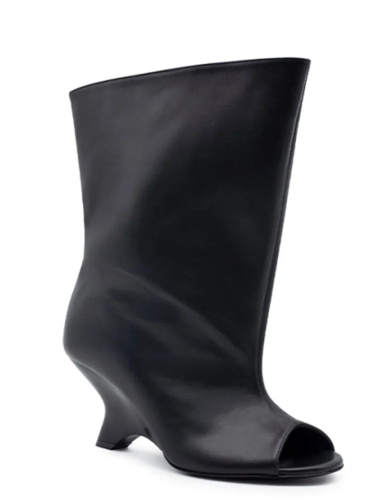 Damskie kozaki 2026 z odkrytymi palcami, na grubym wysokim obcasie, do kolan, typu "cool boots", z ukośnym obcasem, modowe, w dużych rozmiarach, wiosenno-letnie.