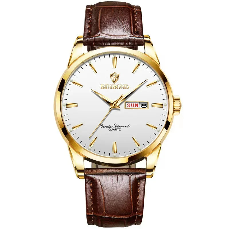 Reloj de lujo para hombre y mujer, cuarzo, correa de piel