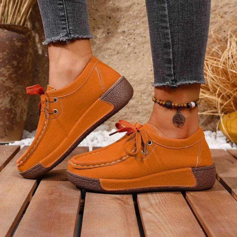 Women's Large Size Wedge Heel Casual Lace-Up Sneakers with Rubber Sole