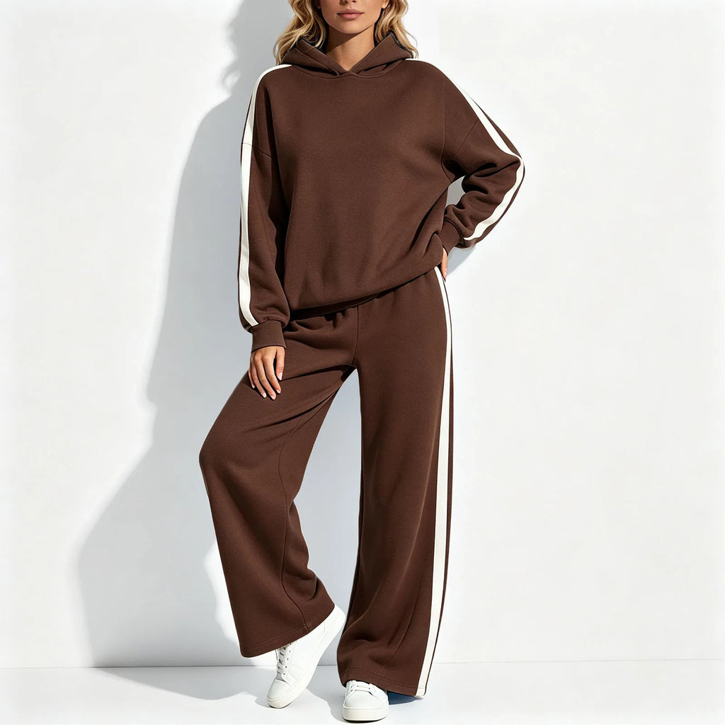 Women's 2-Piece Polyester Velvet Tracksuit with Hoodie and Jogger Pants