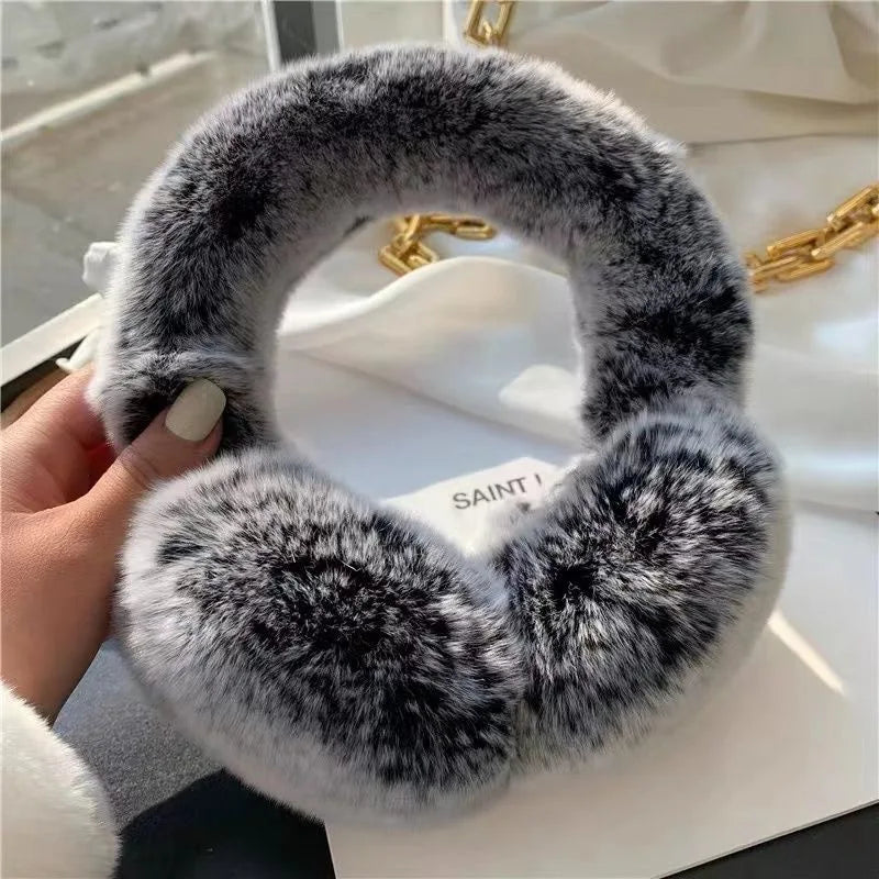 Ohrenschützer für Damen Winter Ohrenwärmer Weich Warm Zopfmuster Pelzig Echtes Rex-Kaninchenfell Ohrenschützer für kaltes Wetter