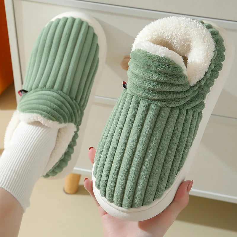 Evshine Soft Sole Slippers for Women Winter Fashion Women Fur Slippers Fuzzy Plush Men Slippers Warm Furry Women Cotton Shoes