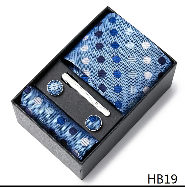2023 Fashion 7.5 CM Width Tie Sets Black Men's Tie Hankerchiefs Cufflinks Clip Box Wedding Gift Handmade Necktie Work Clothing