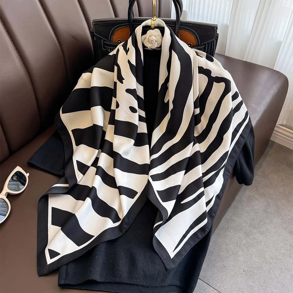 90*90Cm Square Scarf Twill Silk Feeling Women Head Shawls and Wraps Luxury Hair Tree Print Neck Scarves Hijab Bandana Pashmina