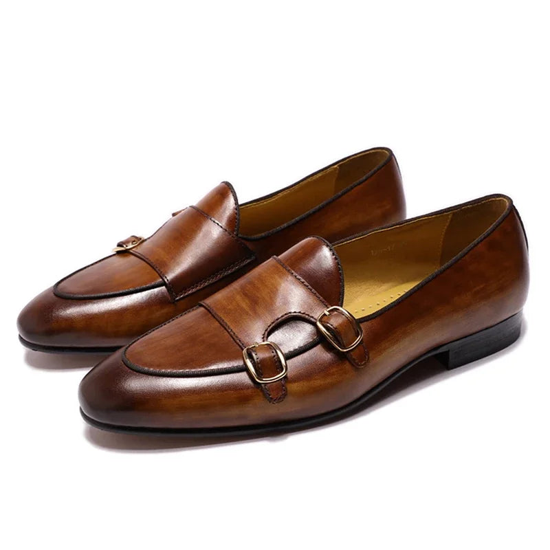 Mocasines de piel auténtica para hombre FELIX CHU, zapatos de vestir casuales hechos a mano con hebilla de monje para bodas, fiestas, verano y otoño